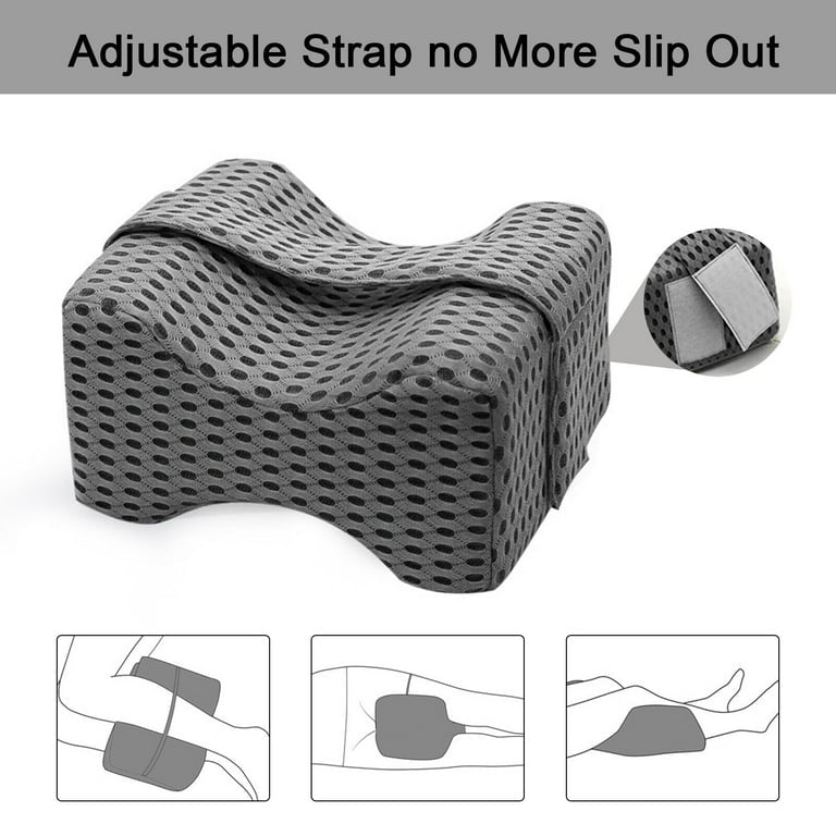 Gray ergonomic pillow with adjustable strap on a white background