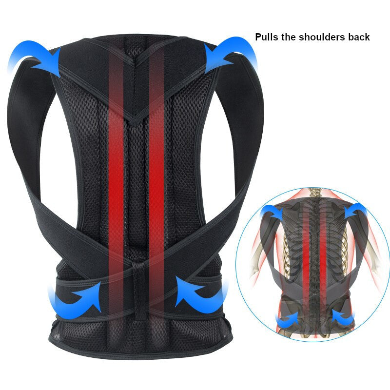 Black posture corrector with red and blue Effects