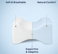 Illustration of a pillow with text 'Soft & Breathable', 'Natural Comfort', and 'Supportive & Adaptive' on a light blue background.