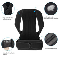 Black back support belt with features highlighted on a white background